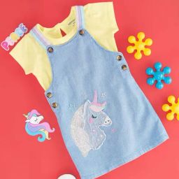 Pantaloons Baby Kids Yellow & Blue Cotton Printed T-Shirt & Dungaree-picture-43