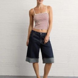 American Eagle Red Regular Fit Striped Crop Top-picture-33