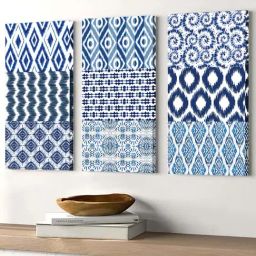 Art Street Light Blue Cotton Canvas Modern Art Geometric Painting - Set of 3-43