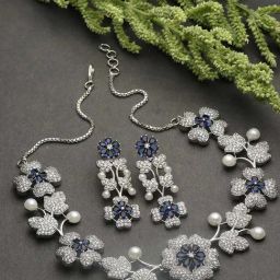 Zeneme Silver Plated Cubic Zirconia Studded Jewellery Set-17