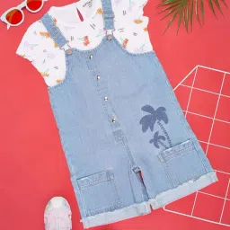 Pantaloons Junior Kids White & Blue Cotton Printed T-Shirt & Dungaree-picture-39