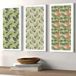 Art Street Dark Green Cotton Canvas Modern Art Botanical Tropical Flowers Painting - Set of 3-image-13