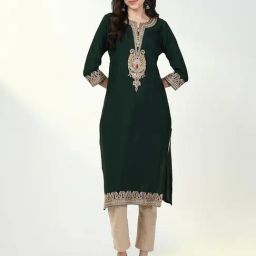 SHOWOFF Green Cotton Silk Embellished Kurta-36
