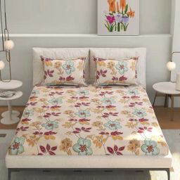Florida BS-Prime Bisque Microfibre 180 TC Double Fitted Bedsheet with 2 Pillow Covers-image-96