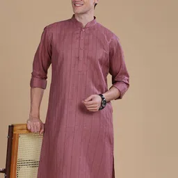 Anouk Pink Striped Mandarin Collar Cotton Straight Kurta-image-66