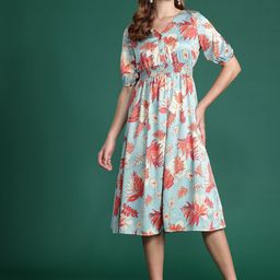 DressBerry Printed Smocked Detailing A-Line Dress-image-22
