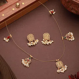 Saraf RS Jewellery Gold-Plated American Diamond Stone Studded & Beaded Jewellery Set-12