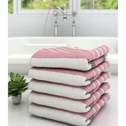 Athom Living 100% Premium Cotton Bath Towel Diamond Flower Print Pack Of 5 - Pink-image-30