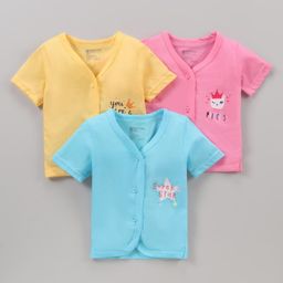 Bodycare Cotton Knit Half Sleeves Vests Text Print Pack Of 3 - Pink Lemon Sky Blue-picture-25