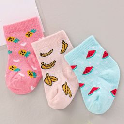 Cute Walk by Babyhug Ankle Length Antibacterial Socks Printed Pack Of 3 - Multicolour-image-92