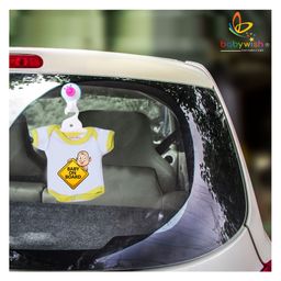 babywish Baby on Board Car Decals Cloth Safety Sign Board Come with One Hanger & One Large Vaccum Suction Cups Baby On Board Car Smile Print - Yellow-image-89