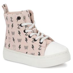 Fresh1947Feet Thunderbolt Ghost & Butterfly Printed Laced Up Ankle Sneakers - Baby Pink-image-90
