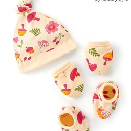 Babyoye Eco Conscious 100% Cotton Cap Mittens & Booties Set Floral Print Cream - Diameter 11 cm-picture-22