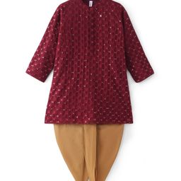 Babyhug Full Sleeves Sequined Embroidered Kurta Dhoti Set - Maroon-image-53
