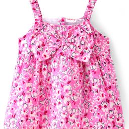 Babyhug Rayon Woven Sleeveless Floral Print Top with Bow Detailing - Pink-image-45