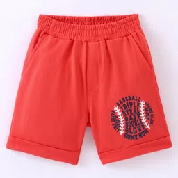 Taeko Single Jersey Knit Above Knee Length Baseball Graphic Shorts - Red-picture-9