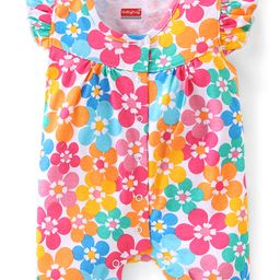 Babyhug 100% Cotton Frill Sleeves Romper With Floral Print - Multicolour-image-88