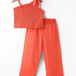 Kookie Kids One Shoulder Sleeves Solid Color Top & Pant-  Orange-image-73