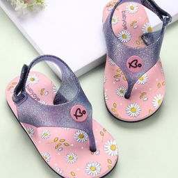 Babyoye Flip Flops with Velcro Closure Floral Print - Pink-image-50