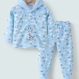 Kookie Kids Full Sleeves Hooded Winter Wear Suit With Giraffe Embroidery - Blue-picture-48