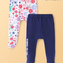 Babyhug 100% Cotton Knit Bootie Leggings with Floral & Text Print Pack of 2 -  Multicolour-image-46