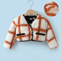 Kookie Kids Full Sleeves Winter Jacket With Checks Design & Pearl Detailing - Tan-image-84