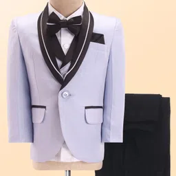 Robo Fry Woven Full Sleeves Solid Colour 4 Piece Party Suit with Bow - Light Blue-picture-45