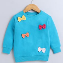 BUMZEE Cotton Looper Full Sleeves Bow Applique Detailed Sweatshirt - Morpho Blue-image-28