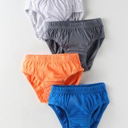 Bodycare Cotton Knit Solid Colour Briefs Pack of 4 - Grey Orange & Blue-image-131