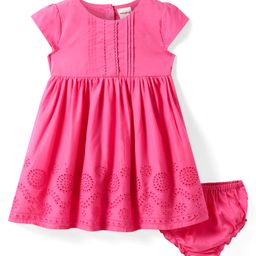 babyhug Babyhg Cotton Knit Cap Sleeves Frock with Bloomer & Pinktuck Detailing - Dark Pink-picture-43