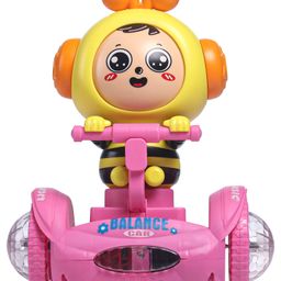 Babyhug Premium Balancing Car Toy with Interactive Revolving Cute Car with 4 Different Expressions| Colorful Led Lights & Music -Baby Pink-27