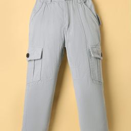 Olio Kids Cotton Woven Full Length Solid Color Trouser with Pockets - Grey-image-84