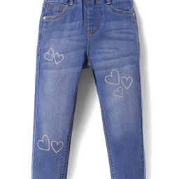 Babyhug Full Length Denim Jeans With Stretch & Heart Print - Blue-image-68
