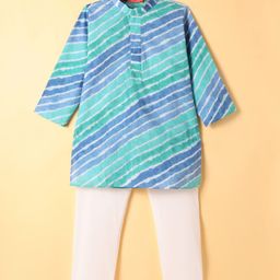 Exclusive from Jaipur Cotton Woven Full Sleeves Kurta Pyjama Set With Leheriya Design - Blue-image-2