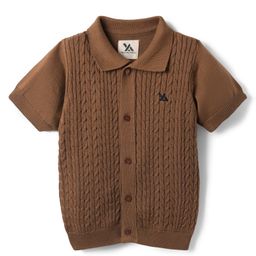 Yellow Apple Cotton Knitted Half Sleeves Shirt with Cable Knit Design - Brown-image-56