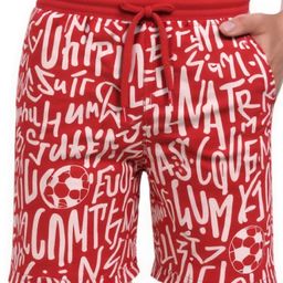 Pine Kids Looper Knit Above Knee Length Shorts with Play Text Print - Red-picture-27
