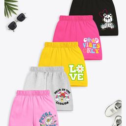 Trampoline Cotton Blend Pack Of 5 Teddy & Flower Printed Shorts - Multi Colour-image-79