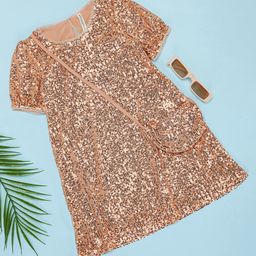 Pantaloons Junior Half Sleeves Sequin Embellished Dress With Sling Bag - Golden-image-88