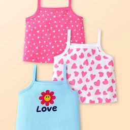 Doodle Poodle 100% Cotton Single Jersey Knit Singlet Sleeves Slips with Hearts & Text Print Pack of 3 - Pink Turquoise & White-image-24