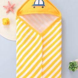 Babyhug Terry Knit Hooded Towel With Striped & Car Print L 71 x B 72 cm- Yellow-image-13