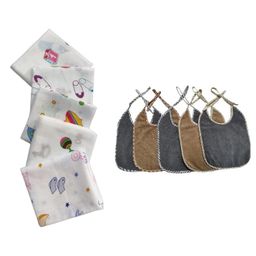 Trance Home Linen Waterproof - Quick Dry Ultrasoft 5 Pcs Bibs - Grey & Brown 5 Pcs Nursery print wash cloth-picture-23