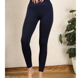 Zelena Solid High Waist Leggings - Navy Blue-image-65
