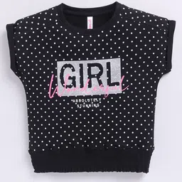 giniekids Cotton Sleeveless Polka Dots & Girl Text Printed Top - Black-picture-27