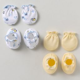 Bubble Pop Cotton Knit Mittens & Booties Set with Cars & Truck Print Pack of 2 - Light Yellow & White-image-89