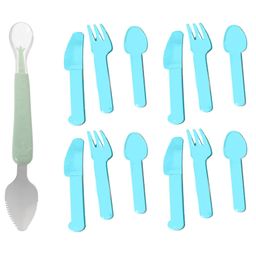 The Cheeky Kidzz Baby Double Head Silicone Spoon Bendable Steel Scraper With 12 Pieces Spoon Fork Knife Set For Babies BPA Free(MULTI-COLOURS)-8