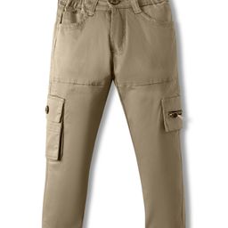 Rikidoos Cotton Woven Solid Cargo Pants - Fawn-picture-2