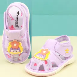 Cute Walk by Babyhug Velcro Closure Sandal with Floral Applique - Purple-picture-6