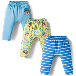 Babyhug Interlock Knit Full Length Diaper Leggings with Stripes & Vehicle Print Pack of 3 - Yellow & Blue-picture-37