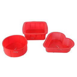 HAZEL Small Silicon Square Round & Heart Shape Cake Mould for Half Kg Pack of 3 - Red image 2