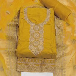 ASISA Floral Embroidered Thread Work Chanderi Silk Unstitched Dress Material-image-89
